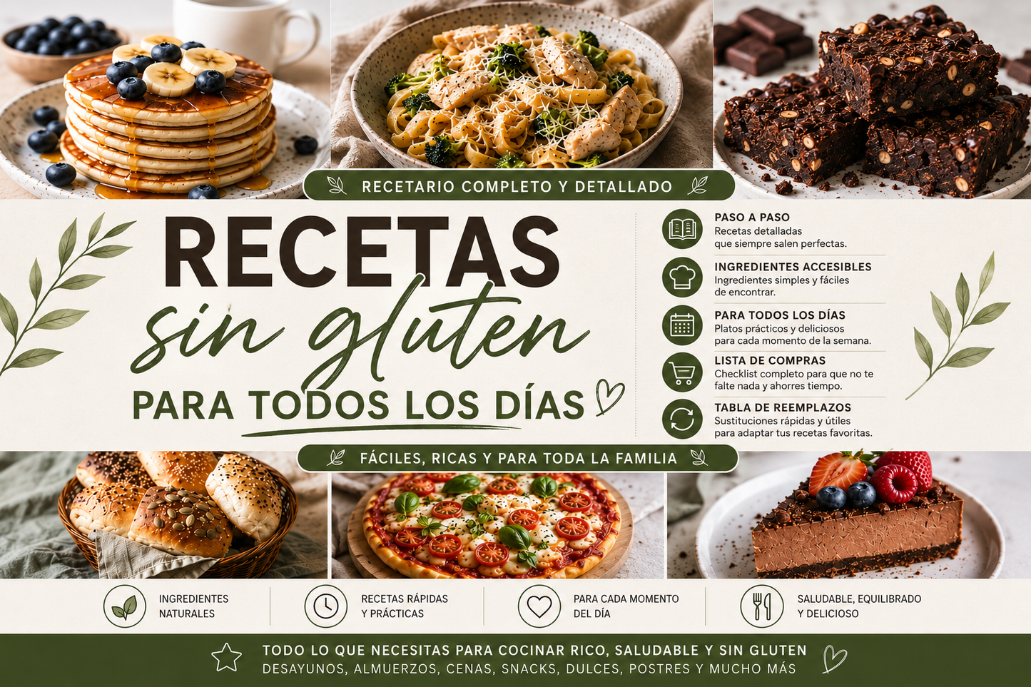 Come Rico y Sin Gluten™ | Ebook Digital recetas para todos los días sin gluten + guía de harinas + organización semanal + tabla de reemplazos