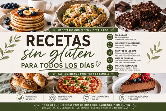 Come Rico y Sin Gluten™ | Ebook Digital recetas para todos los días sin gluten  + guía de harinas + organización semanal + tabla de reemplazos